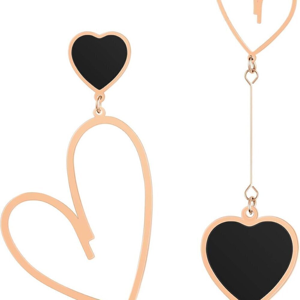 Dangle Earrings Metal Rose Gold Heart Asymmetrical Drop Jewelry for Women